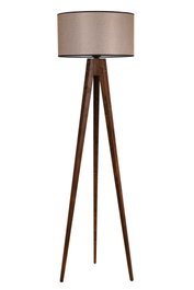 Opviq Lámpara de Pie de Madera con Pantalla de Tela Cilíndrica Nogal
